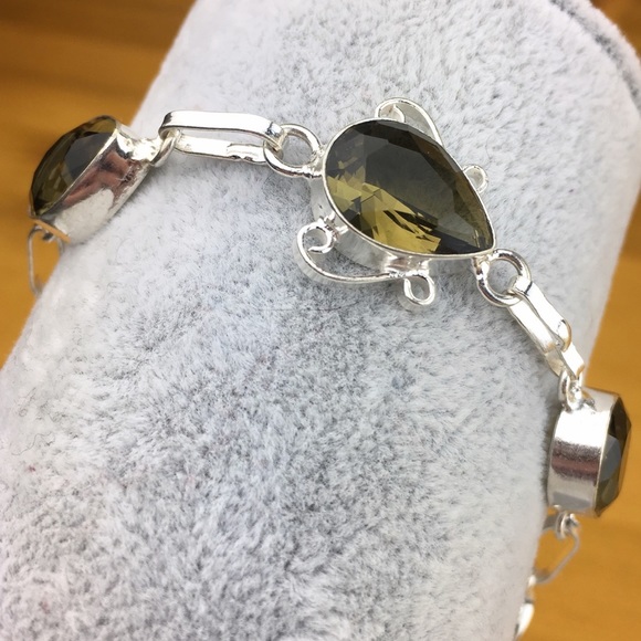 New Sim Smokey Quartz Crystal Silver Overlay Bracelet Toggles 7.5 , 8 - Picture 5 of 8
